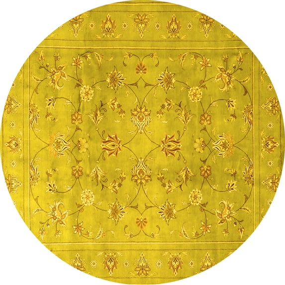 Ahgly Company Machine Washable Indoor Round Persian Yellow Traditional Area Rugs, 4' Round
