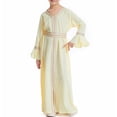 thumbnail image 2 of GigrtiJin Toddler Girls Muslim Maxi Dress Solid Color Cotton V Neck Flare Sleeve Slit Belt Dress Elegant Casual Dress 3-14 Years, 2 of 7