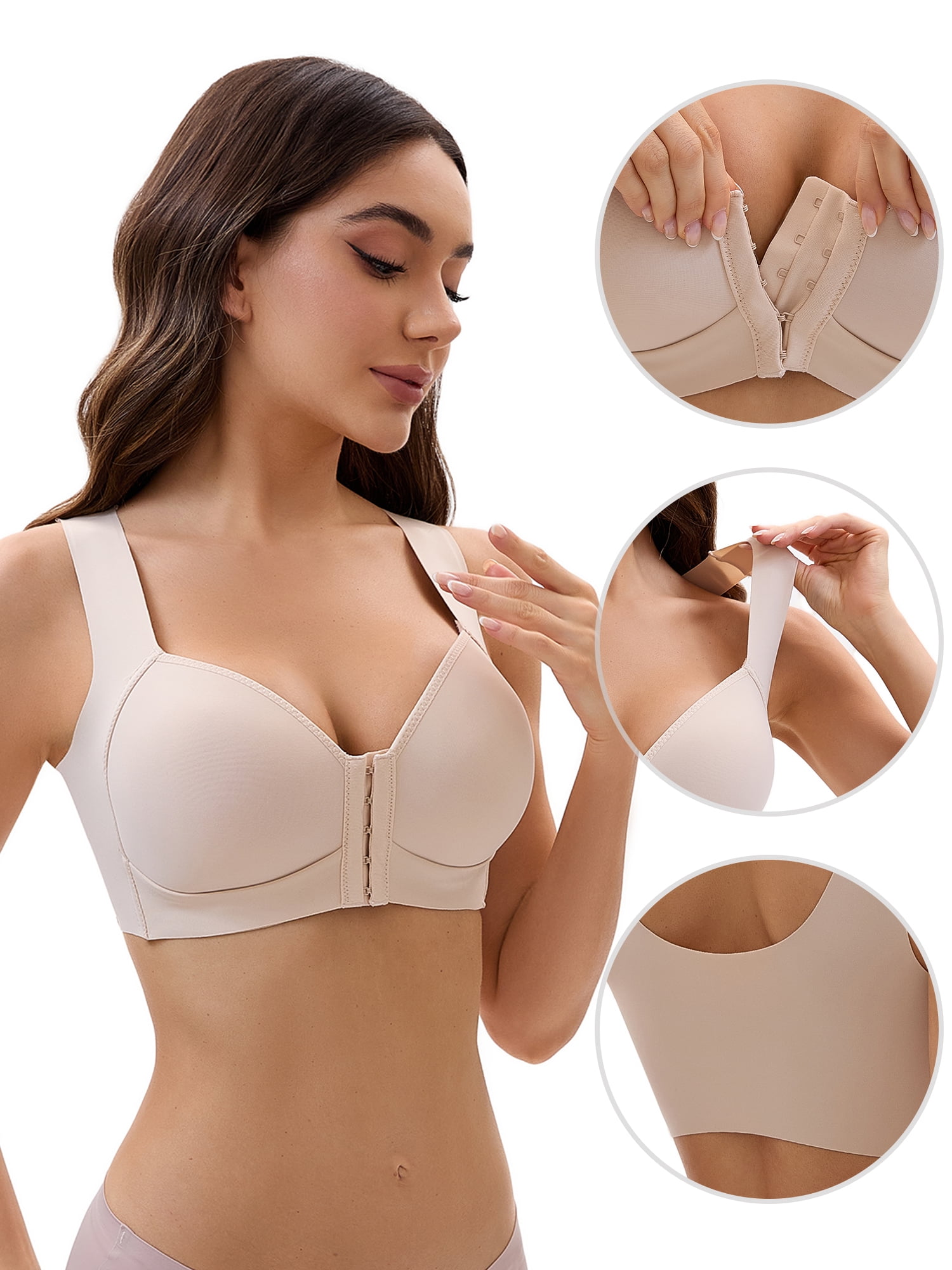 Unique Bargains Women's Front Closure Push Up Wirefree Tank Bras C 40 Beige