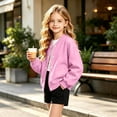 thumbnail image 5 of BXJX Girls Bomber Jackets, School Fleece Lined Snap‑Button Long Sleeve Outerwear for Spring Fall Pink Size 10-11 T, 5 of 6