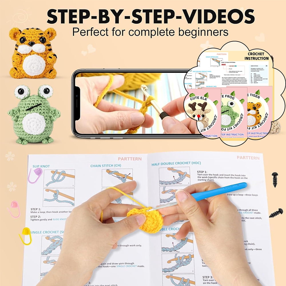 1 Set 1 Set Elk/Tiger/Frog DIY Knitting Kits for Beginners Cotton Spacer Eye Locking Stitch Marker Mixed Color 14x1.3x1cm