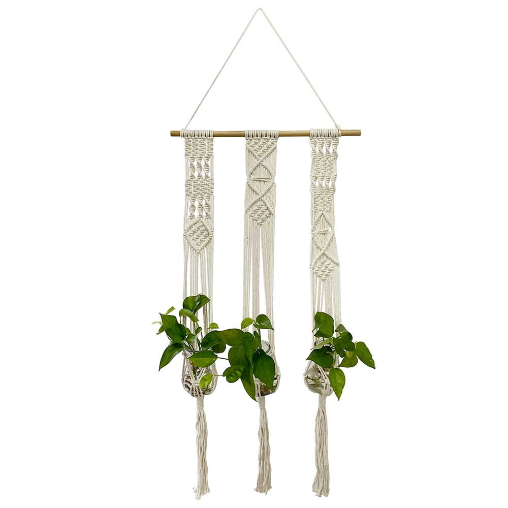 Colgador De Plantas Macramé Triple Blanco