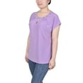 thumbnail image 2 of NY Collection Women's Short Extended-Sleeve Grommet Neck Knit Top, 2 of 4