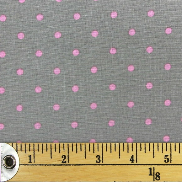 Fabric Creations Grey with Pink Polka Dots Fat Quarter Pre-Cut Fabric - 18" x 21" / 45cm x 53cm, 18" x 21" / 45cm x 53cm