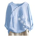 thumbnail image 2 of CHUANK Hauts pour Femmes en Solde à Moins de 10$ Hauts Décontractés Printemps Été Manches Longues en Coton Lin Imprimé Graphique Pissenlit Col Rond Blouses Vintage Grande Taille, 2 of 4
