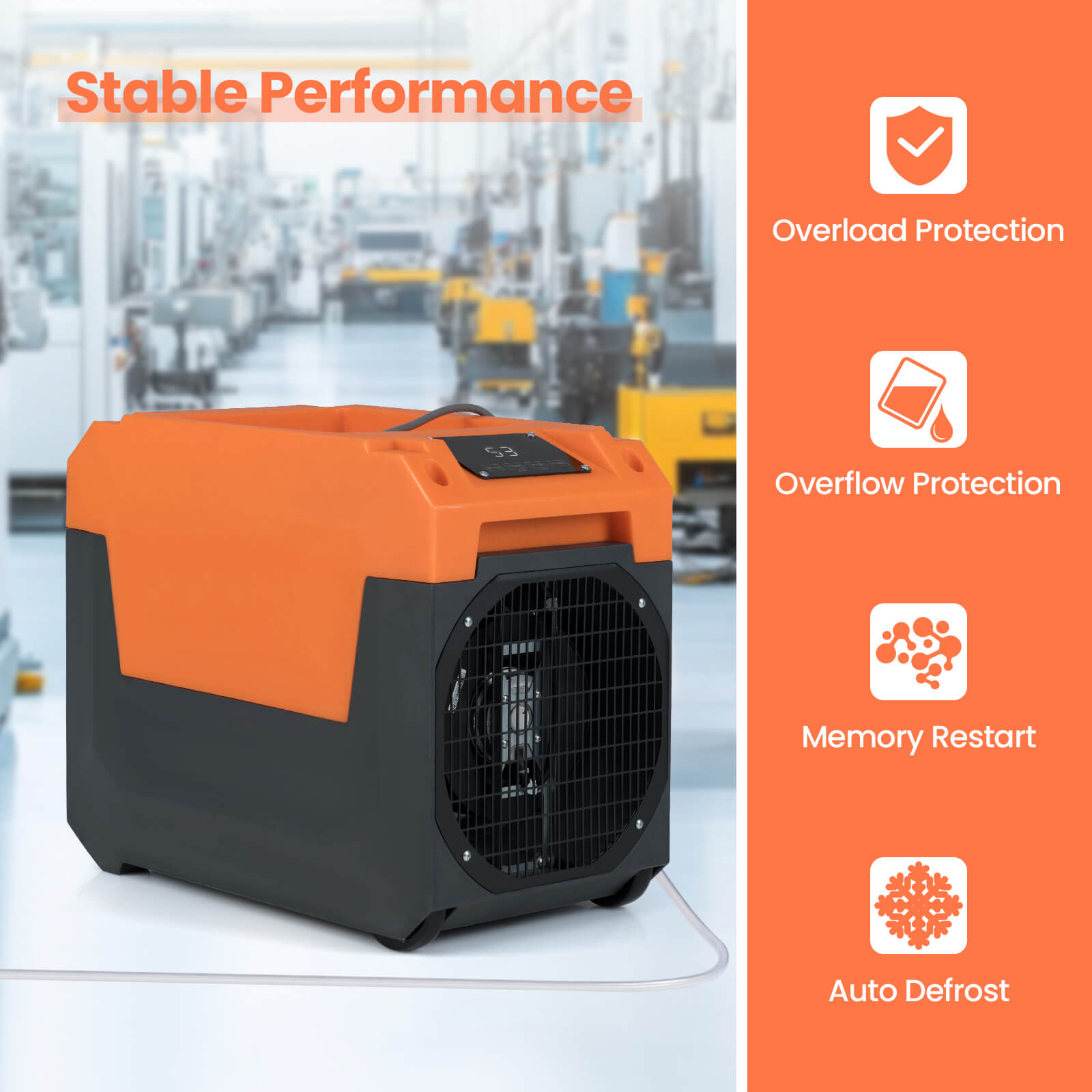 Costway 50-Pint(DOE) Commercial Dehumidifier with Pump, Drain Hose for Basements, Job Sites 4500 Sq. ft Coverage Area Orange