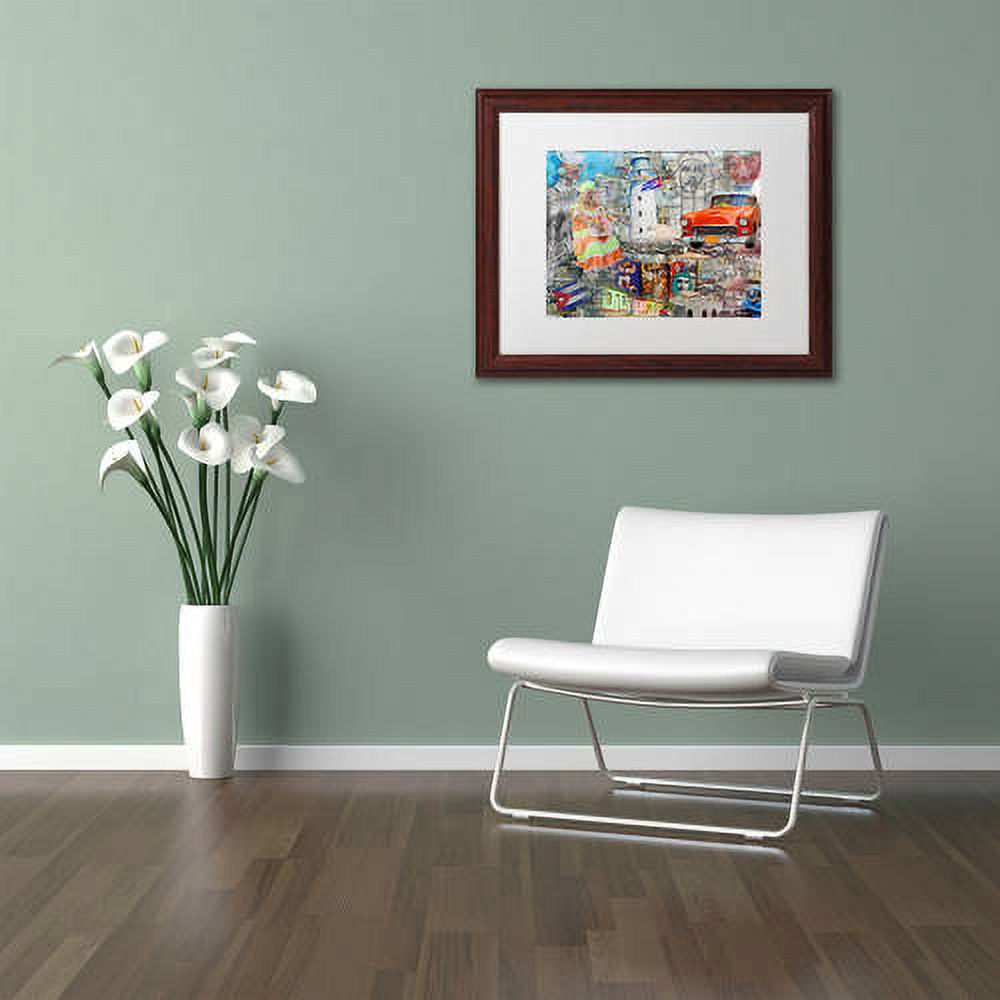 Trademark Fine Art "Red Taxi" Canvas Art by Alberto Lopez, White Matte, Wood Frame