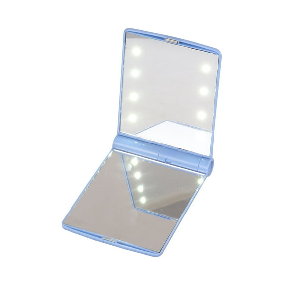 KONTONTY Lighted Compact Mirror 1Pack Led Makeup Mirror Portable Blue 4.13In Folding Design