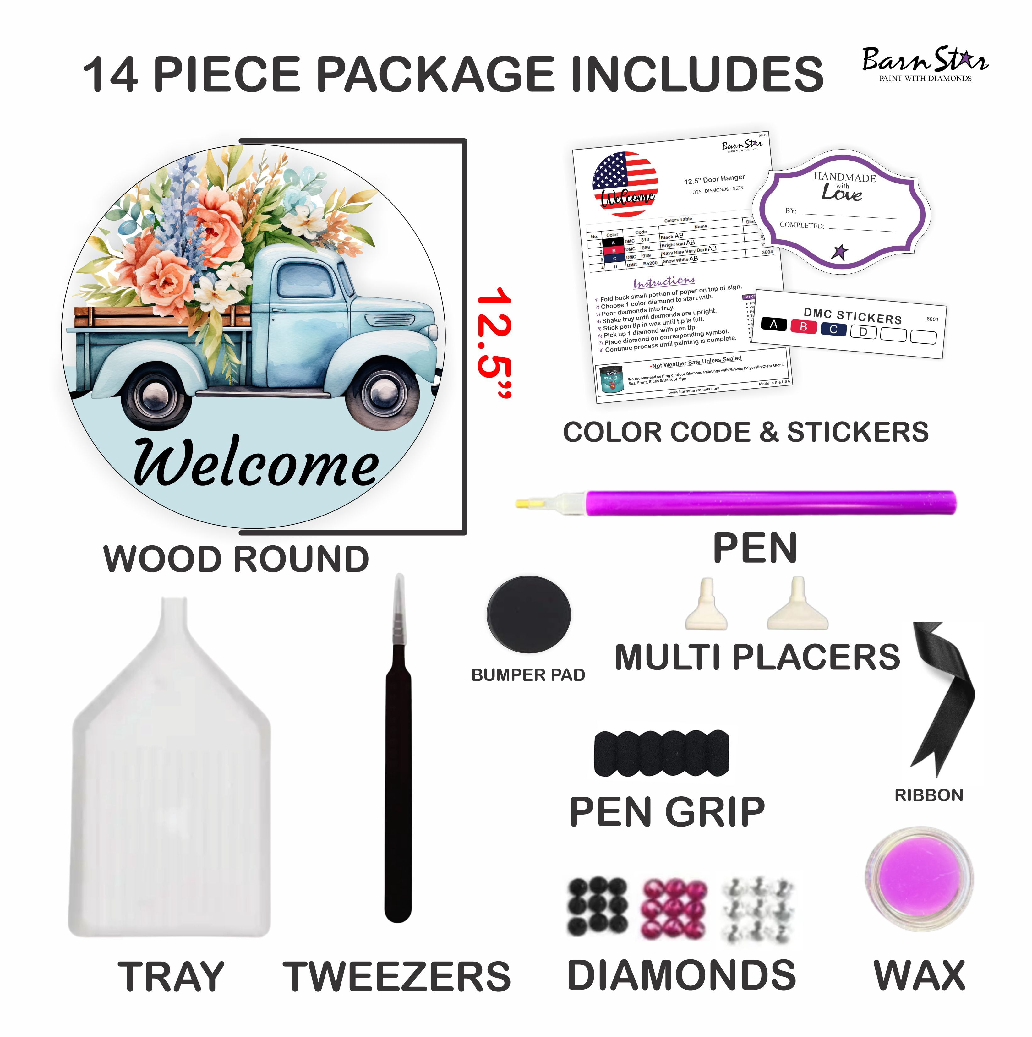 Truck and Flowers Welcome Sign Diamond Painting Kit