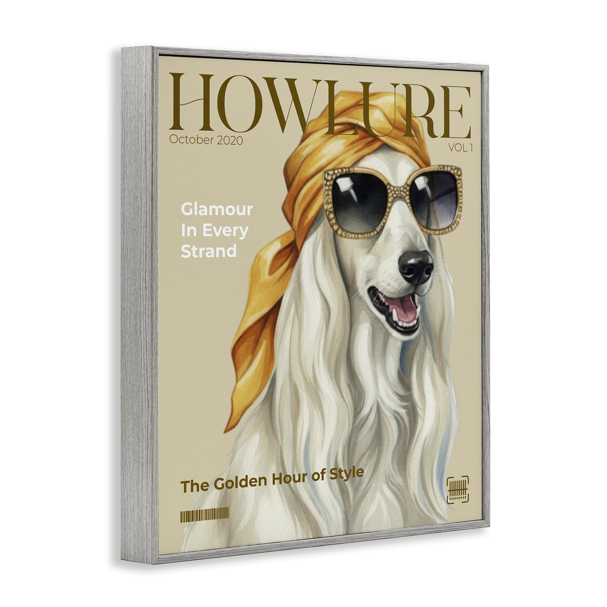 Stupell Industries Howlure Dog Fashion Magazine Gray Framed Giclee Art, design by A Barefoot Stylist