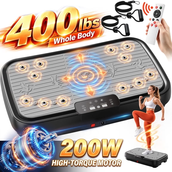 400 LBS Weight Capacity Vibration Platform | Compact Vibration Plate Exercise Machine for Home, 5 Preset Modes, Remote Control, Resistance Bands & Magnetic Massage Surface, Home Fitness Equipment