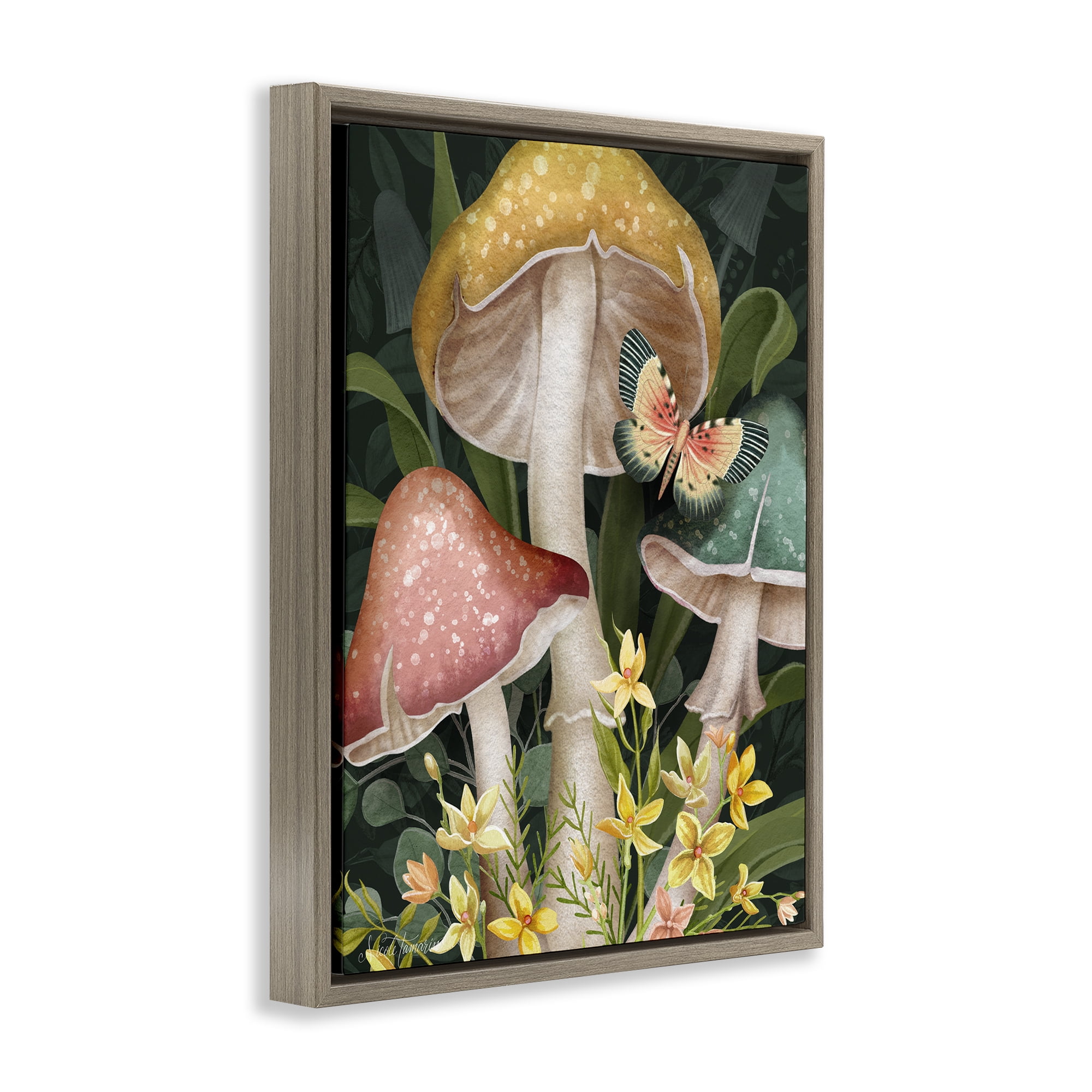 Stupell Industries Midnight Garden Mushrooms Brown Framed Floater Canvas Wall Art, design by Nicole Tamarin