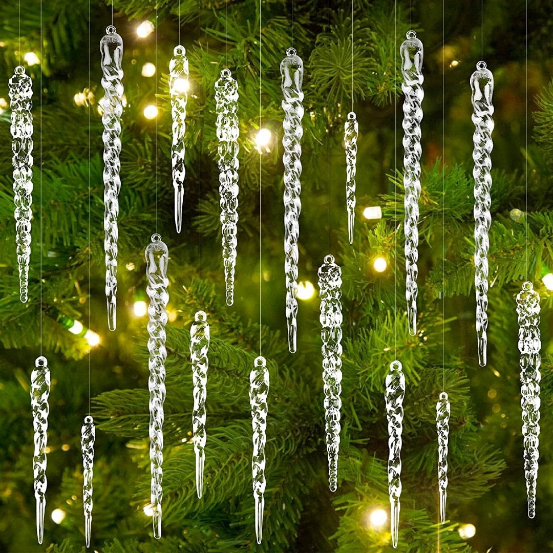 24 Pieces Icicle Christmas Ornaments Clear Acrylic Icicles Twisted