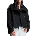 thumbnail image 2 of Womens Cropped Trench Coat Double Breasted Fall Belt Short Jacket High Collar Lightweight Outerwear, 2 of 7