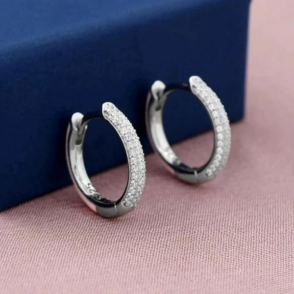 14K White Gold Plated 2Ct Round Cut Lab Created Diamond Women's Weddings Huggie Hoop Earrings