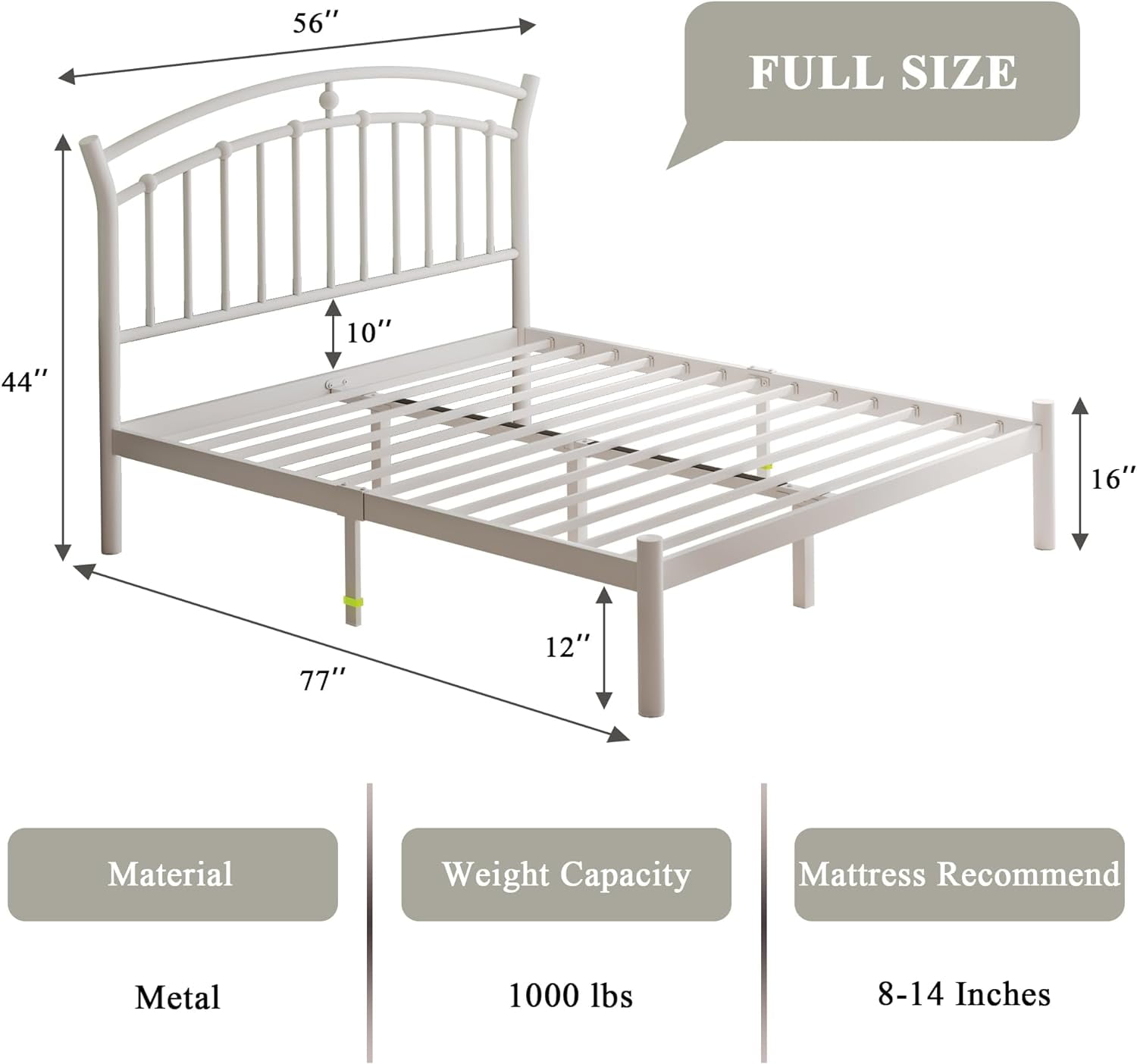 Laisnet Full Size Bed Frame with Headboard & Footboard, Noise-Free & Under-Bed Storage, Vintage Victorian Metal Platform, White