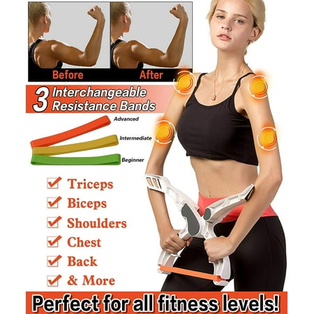 Arm Workout Machine Upper Body Wrist Exercise Device with 3 System Resistance Training Bands for Women Tones Strengthens Arms Biceps Shoulders Chest Force Fitness Equipment As Seen on (Best Dumbbell Exercises For Chest And Arms)