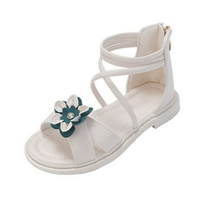 

Girls Floral Roman Sandals Summer Flat Open Toe Ankle Sandals with Heel Zipper for Little/Big Kids Pool Sliders Shoes for Baby Girls Kids Flip Flops Girls Rainbow Flip Flops Girls Jellies Shoes for