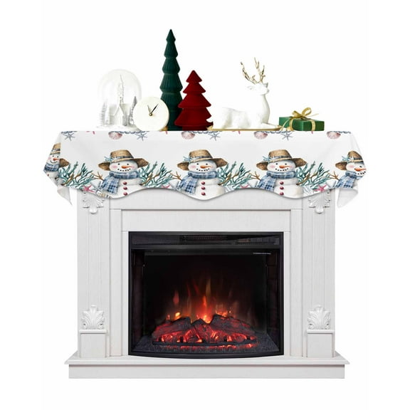 Coastal Christmas Coral Fireplace Mantel Scarf Table Runner, Xmas Snowman Starfish Ocean Winter Garland Mantel Top Tablerunners Dresser Scarves Cover for Windows Party Living Room 60''x17''