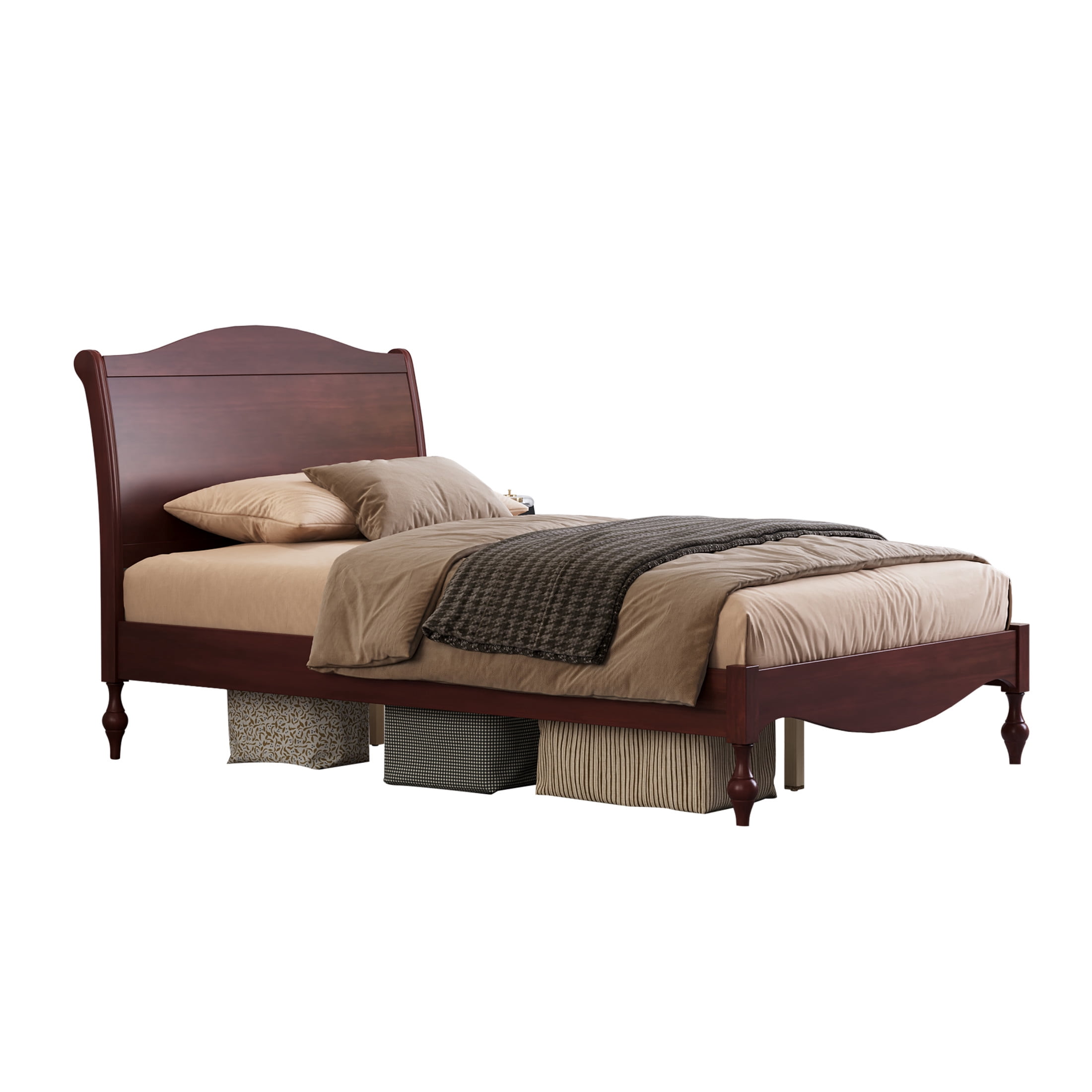 Noble House Carola Full Wooden Platform Bed Frame, Traditional Arched Headboard Vintage Design, Dark Walnut
