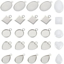 50 Sets Heart Cabochon Pendant 304 Stainless Steel Blank Bezel Pendant Trays Settings with Heart Glass Cabochons Bezel Blanks Tray ​for Photo Pendant Craft Jewelry Making