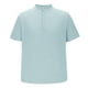 thumbnail image 3 of Blusa y camisa de manga corta con cuello alto para hombre, de verano, de lino, semiabierta, con botones, informal, holgada, a rayas, 3 of 5