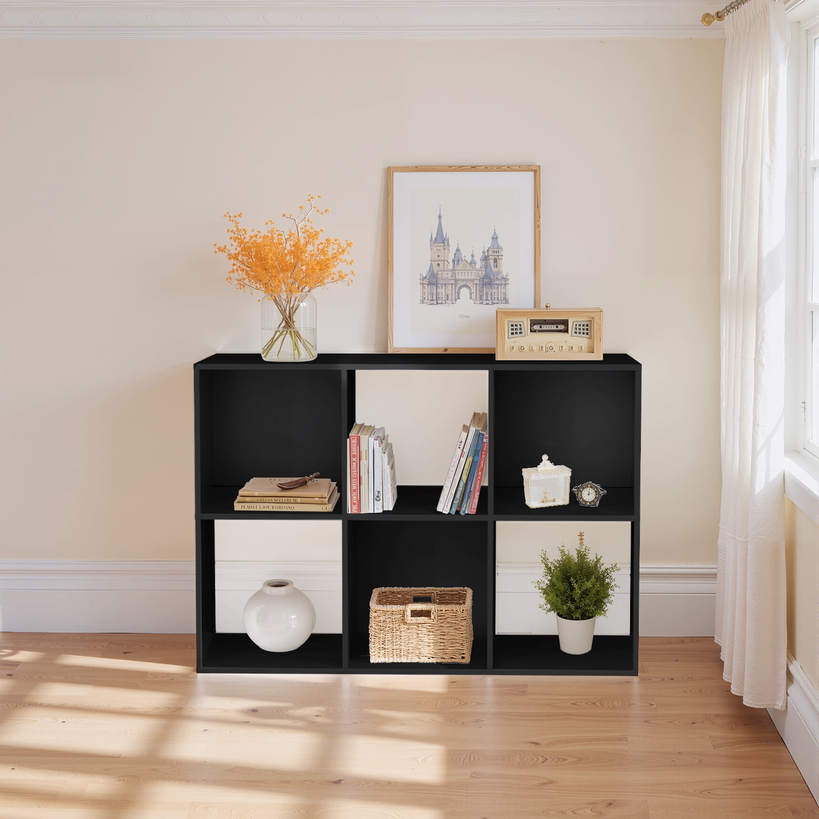 Bigleap 6/8/9 Cube Storage Organizer - Modern Open Cube Bookshelf with Removable Back Panels, Display Storage Bookcase for Living Room, Bedroom, Home Office, Entryway,Black