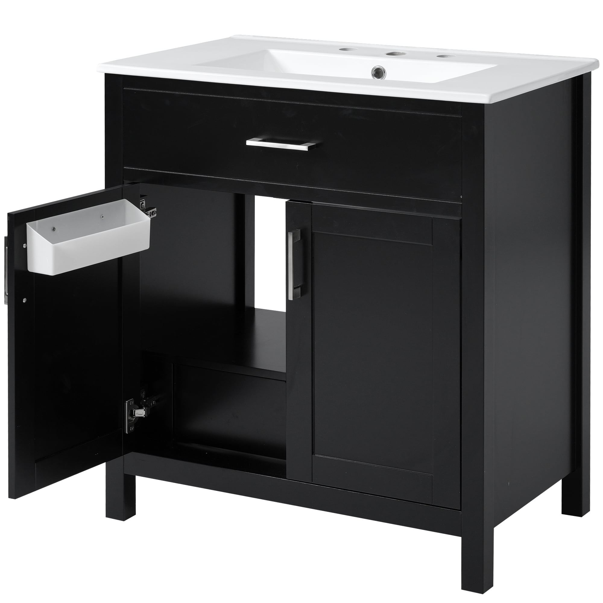 MAYEERTY 30" Black Bathroom Vanity - Ceramic Sink, Ample Storage, Modern Style for Bathroom