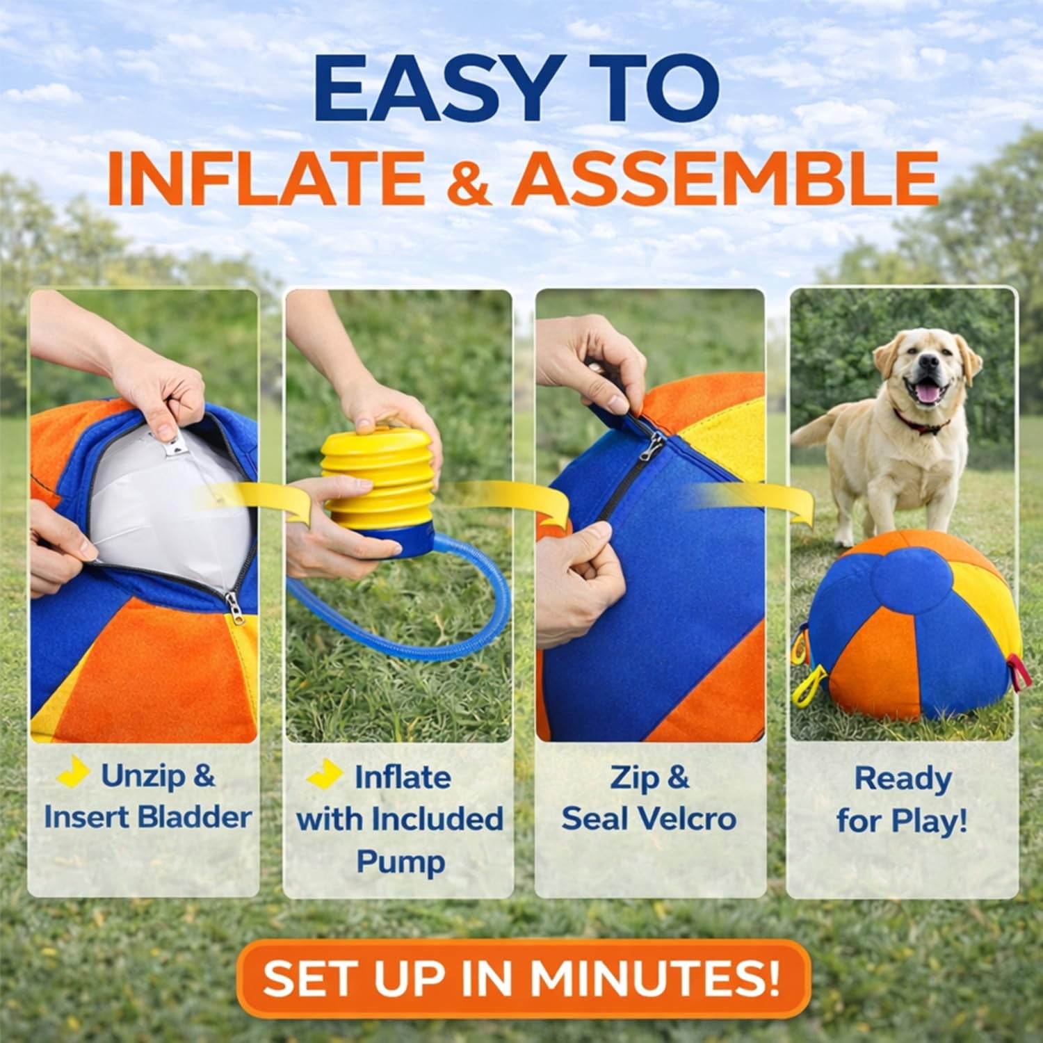 Calming Jumbo Ball for Dogs, Giant Interactive Dog Ball with Straps, Durable Inflatable Exercise Toy for Boredom Relief, Training, Outdoor Play and Energy Release