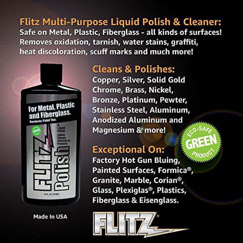 Flitz Multi-Purpose Polish and Cleaner Liquid for Metal, Plastic, Fiberglass, Aluminum, Jewelry, Sterling Silver: Great for Headlight Restoration + Rust Remover, 3.4 oz, 3 Pack