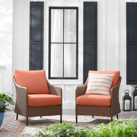 Mainstays Chelsea 2PK Outdoor Wicker Chat Chair, Terra Cotta