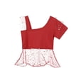 thumbnail image 2 of iiniim Girls Belly Dance Top Kids Single Short Sleeve Mesh Patchwork Polka Dots Sequins Dance Shirts Red 3-4, 2 of 7