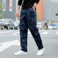 thumbnail image 3 of Ropa de hombre primavera otoño estampado de camuflaje geométrico botón elástico cintura alta bolsillos Pantalones rectos pantalones Vintage, 3 of 4