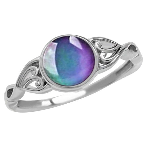 Summer Clearance Rings for Women 925 Sterling Silver Round Artificial Gemstone Inlaid Hollow Temperature Changing Color Ring Jewelry