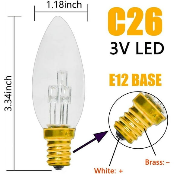 JINYUN-6 Pack C26 LED Candelabra Replacement Bulbs, 3V Ultra-Bright Battery Operated Christmas Window Candles Replacement Bulbs, E12 Base LED Light Bulbs for Battery Operated Window Candles Chandelie