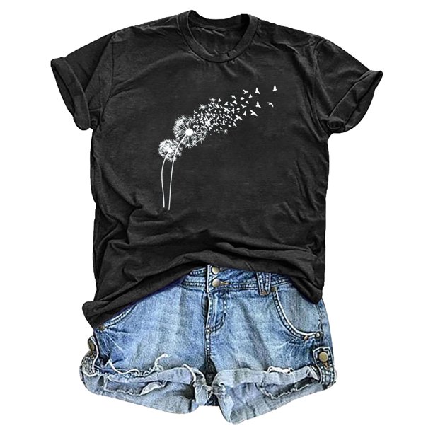 Fiudx Ropa de Mujer Blusa de Manga Corta con Estampado de Moda para Mujer, Divertida Camiseta con Cuello Redondo