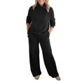 thumbnail image 3 of Women's Elegant Mock Neck Sweatshirt and Wide Leg Pants Set, Fall Winter Two Piece Outfit, Casual Lounge Set, Matching Sweatsuit, Athleisure Set Black L, 3 of 8