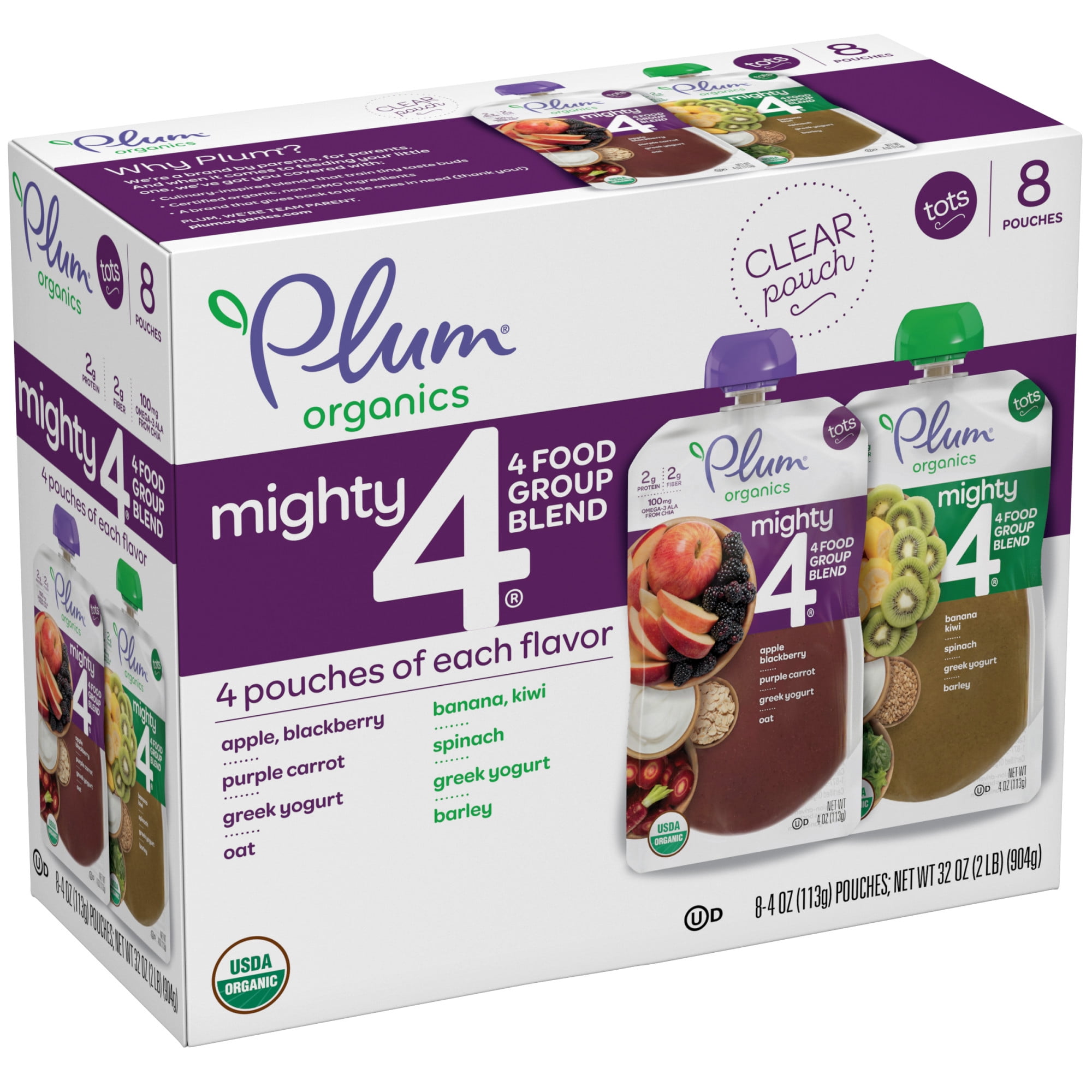 Plum Organics Mighty 4 Toddler Food Pouches: Variety Pack - 4 oz, 8 Pack, Baby Food