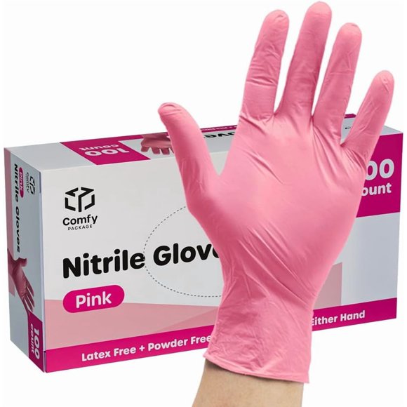 [100 Count] Pink Nitrile Disposable Gloves - | Latex Free and Rubber Free | Non-Sterile Powder Free Gloves…
