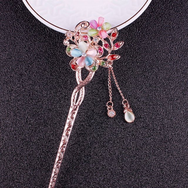 Horquilla con forma de ojo de gato, flor gemela, broche clásico para el pelo, placa para el pelo, joyería, tocado de estilo nacional, ojo de gato