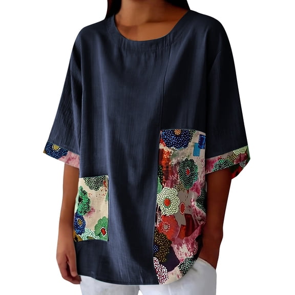 Short Sleeve Shirts for Women Retro Loose and Versatile Casual Two Piece Printed Top Oversized Tshirts for Women