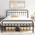 thumbnail image 2 of Black Iron Platform Bed Frame Queen Size with Vintage Headboard and Footboard, Metal Queen Bed Frame Mattress Foundation with 600LBS Load Capacity, No Box Spring Required, Space Saving Design, 2 of 11