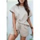 thumbnail image 5 of Conjunto de Pijama de 2 Piezas para Mujer, Color Liso, Cuello Redondo, Informal, de Tela Texturizada, Corta, Gris, Talla M, 5 of 7
