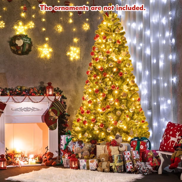 Árbol de Navidad Costway preiluminado de 240 cm con control remoto y 9 modos de iluminación