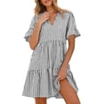 thumbnail image 5 of Women's Mini Dresses V Neck Short Sleeve Dresses Casual Daily Style Lightweight Breathable Striped Print Tiered Hem With Pockets Dresses, 5 of 9