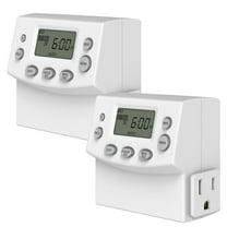 ENERLITES Heavy Duty Programmable Plug-in Digital Timer for Electrical Outlets,Outlet Timer for Lights,Lamps, Grounded Outlet,7 Day Random and Daylight Savings,120V 15A 1200W, HET07,White,2 Pack