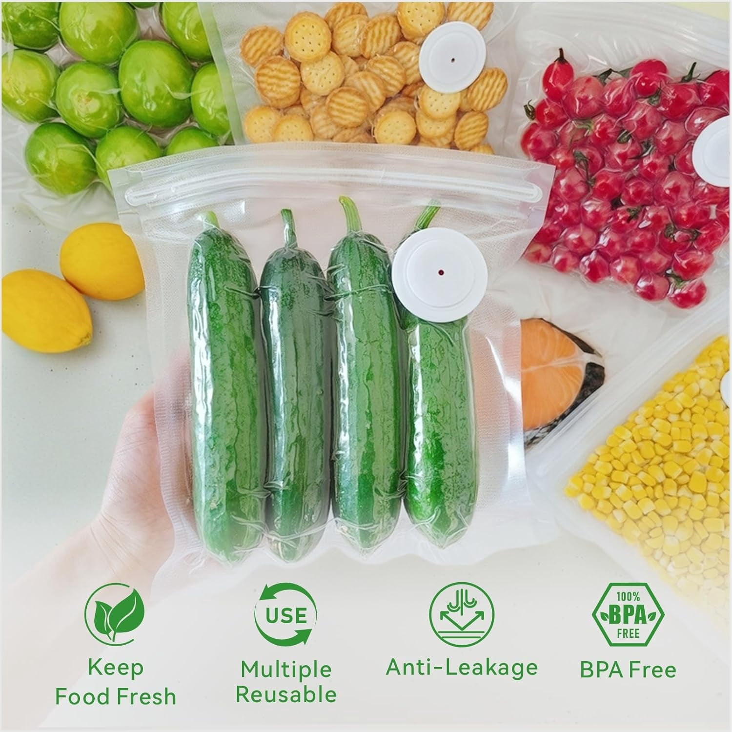KIBVOE Vacuum Sealer Bags for Food 30 Pcs (8.3 * 8.7in), BPA-Free Sous Vide Bags Reusable, Compatible with Most Handheld Sealers and Vacuum Sealer Machines