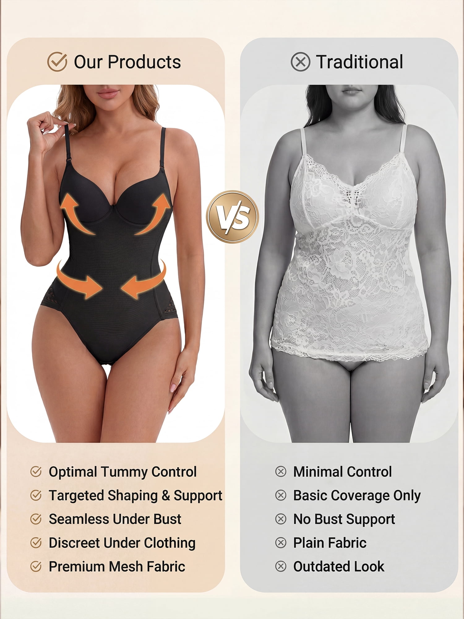 DARING DIVA Women's Body Shaper Tummy Control Back Hook V Neck Sleeveless Tops XXL Black