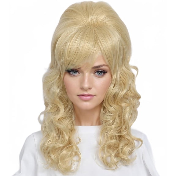 DAPRZIY Long Wavy Blonde Mixed Wig Big Bouffant Beehive Wigs for Women fits 50s 80s Costume