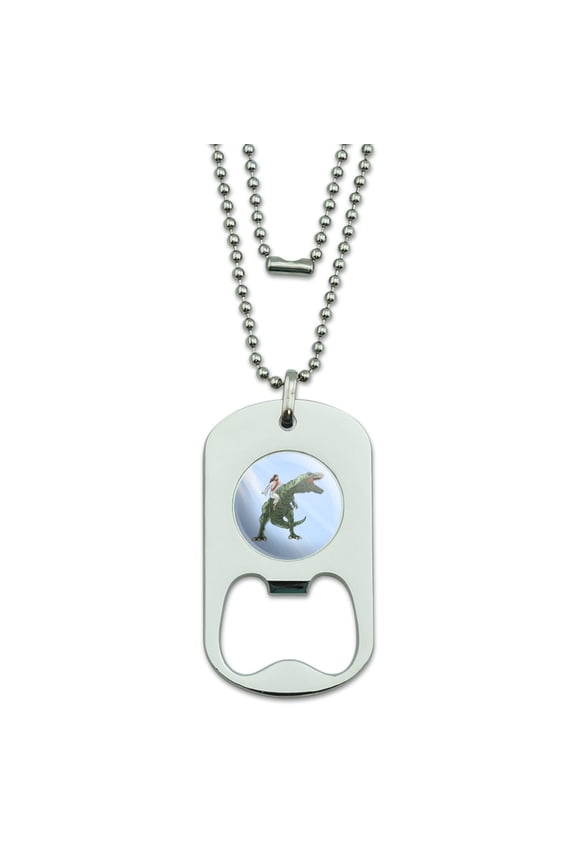 Jesus Riding a T-Rex Military Dog Tag Bottle Opener Pendant